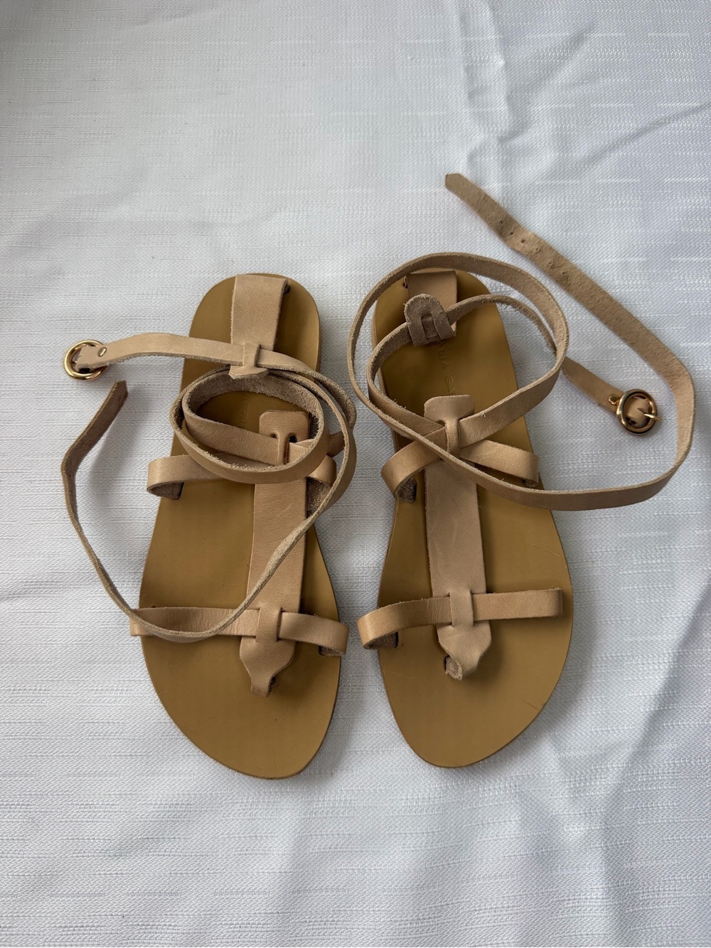 Valia Gabriel Leather Strappy Sandals Nude Tan Size 35 Greece